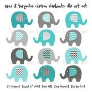 Elephants Boys Chevron Elephant Gray Blue Aqua N2