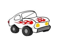 painted white car with the image of a flame on the doors