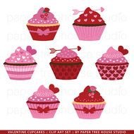 Items Similar To Set Valentines Day Cupcakes 7 Print