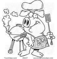 Drawing Of A Bbq Pig Wearing Out Apron 8227 By Ron Leishman