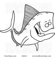 Cartoon Black And White Line Drawing Of A Mahi Fish 6204 By Ron