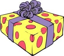 drawn gift with purple ribbon
