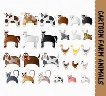 Cartoon Farm Animals Graphics Horse Pig Rooster Cow