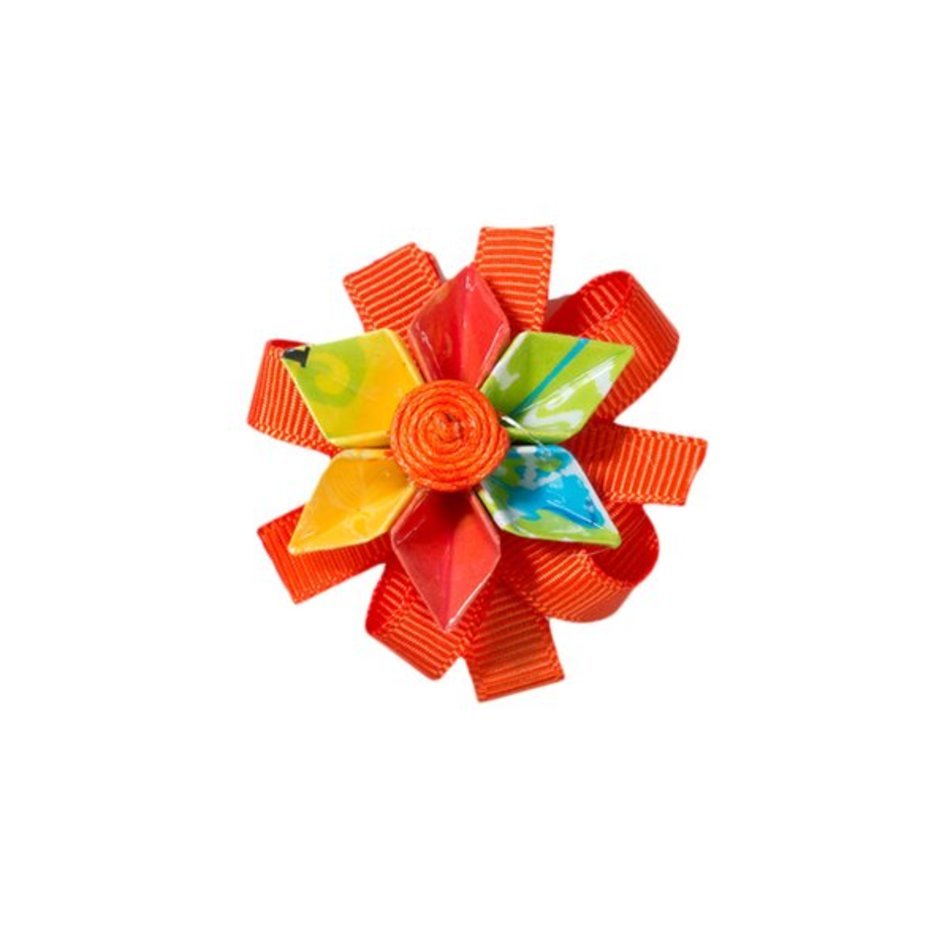 Baby Girl Orange Button Hair Bow Clip
