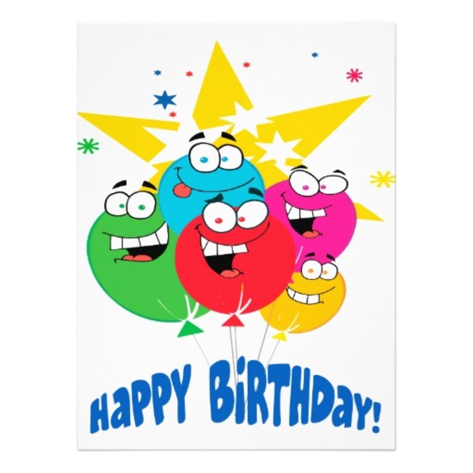 Happy Birthday Balloons With Faces Cartoon 65 X 875 Invitation