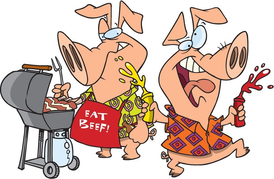 pigs on a picnic as a cartoon character