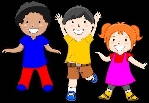 drawn smiling children on a black background