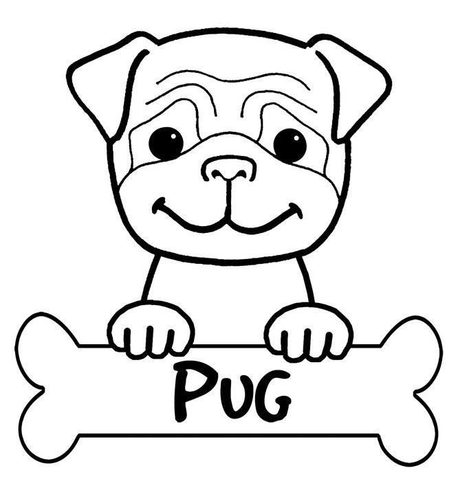cute baby dog with bone, outline