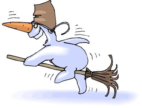 snowman on a broomstick as a picture for clipart