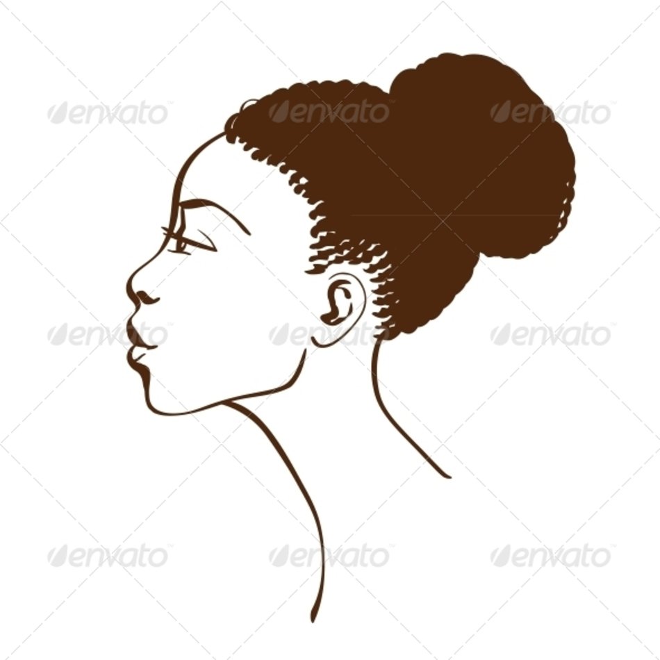Of Beautiful African American Woman In Line Art Style Side View