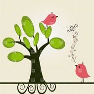 painted tree and singing birds