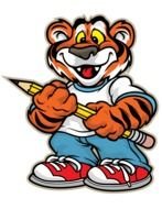 cartoon tiger with a pencil