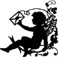 black silhouette of an angel on a branch with a letter