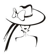 Woman in Vintage wide hat, Black And White line art