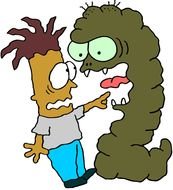 cartoon boy and alien worm