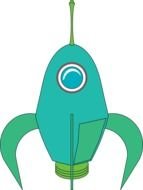 painted blue rocket with antenna
