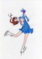 Ice Skating Girl in blue dress, drawing