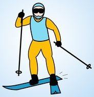 painted skier in a yellow suit