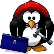 cartoon penguin with construction tools