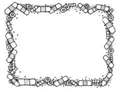 Black and white clip art of medical supplies border