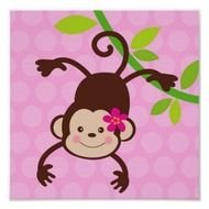 Cute Monkey Nursery Kids Wall Art Prints Girls Posters Zazzle