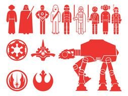 Red silhouettes of characters from Star Wars