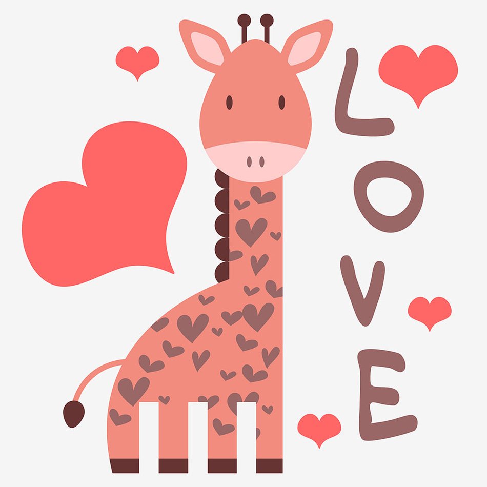 picture with a giraffe and hearts