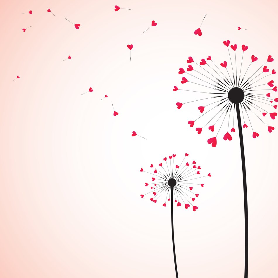 fantasy dandelions with hearts on seed heads