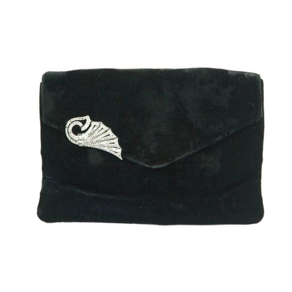 Vintage 1930 Art Dec Soft Velvet Clutch With Original Deco Clip