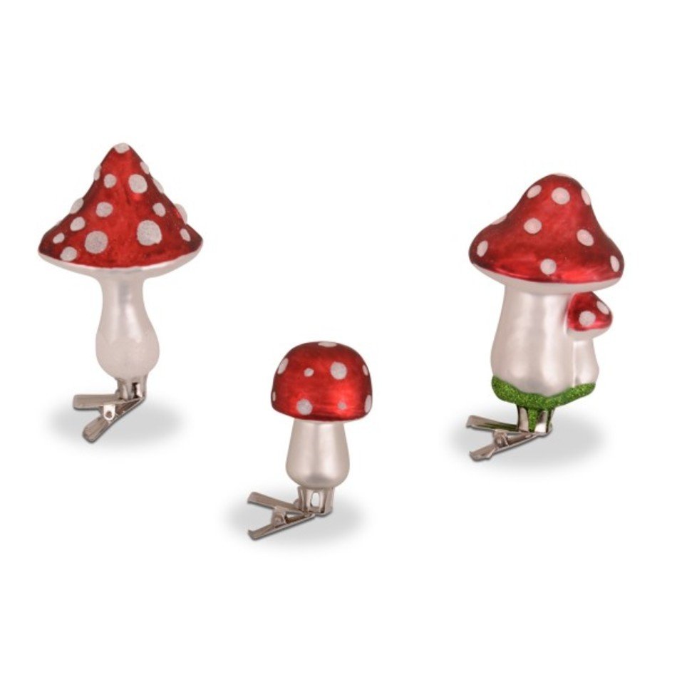 Clip On Mushroom Decorations A Fun Set Of Three Glass
