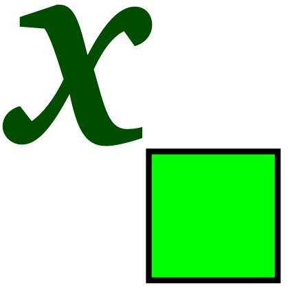letter x and green box drawing