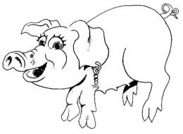 black and white picture of a fashionable pig for coloring