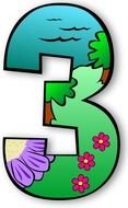 number 3 with a picture in the middle