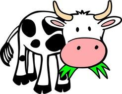 cartoon cow with grass in mouth