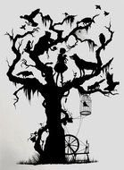 drawing of a tree from alice's fairy tale in wonderland