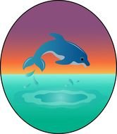 circular picture of a dolphin above the water