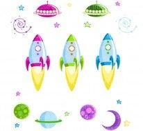 Clip Art Set Rocket Ships Outer Space Moon Stars Planets And Ufo