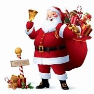 santa claus with gift bag and bell