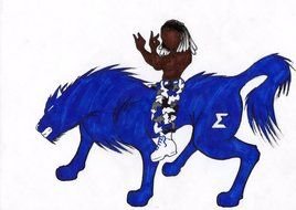 dark skin man riding blue wolf, drawing