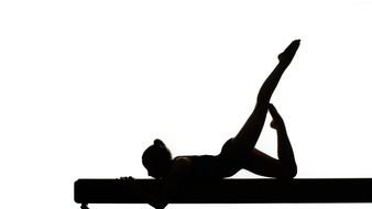 Gymnastics, silhouette of girl doing exercise on Beam, drawing