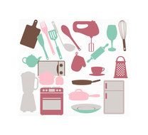 Clip art of colorful cartoon kitchen tools