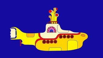 cartoon yellow submarine at blue background