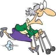 cartoon grandmother running with a walker