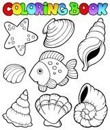 painted sea inhabitants in a coloring book