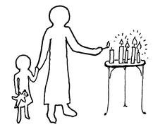 silhouettes of people and candles drawing