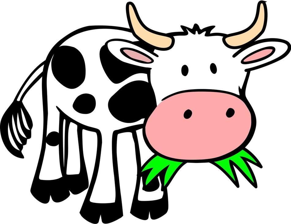 cartoon cow with grass in mouth