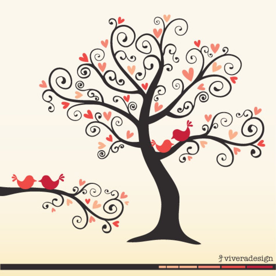 Love Birds On A Tree In Coral Pink Digital By Viveradesign