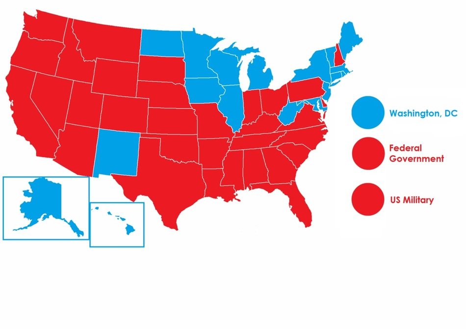 State Government, colored usa map