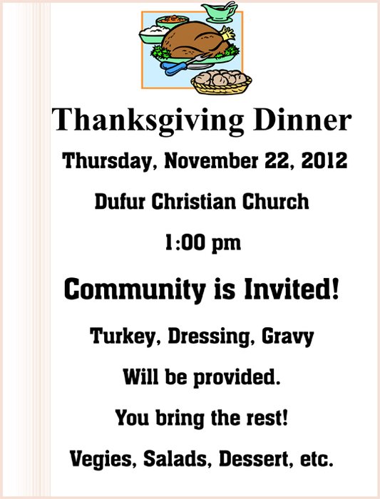 2012 Thanksgiving Dinner &ndash; Dufur Christian Church Chamber Of