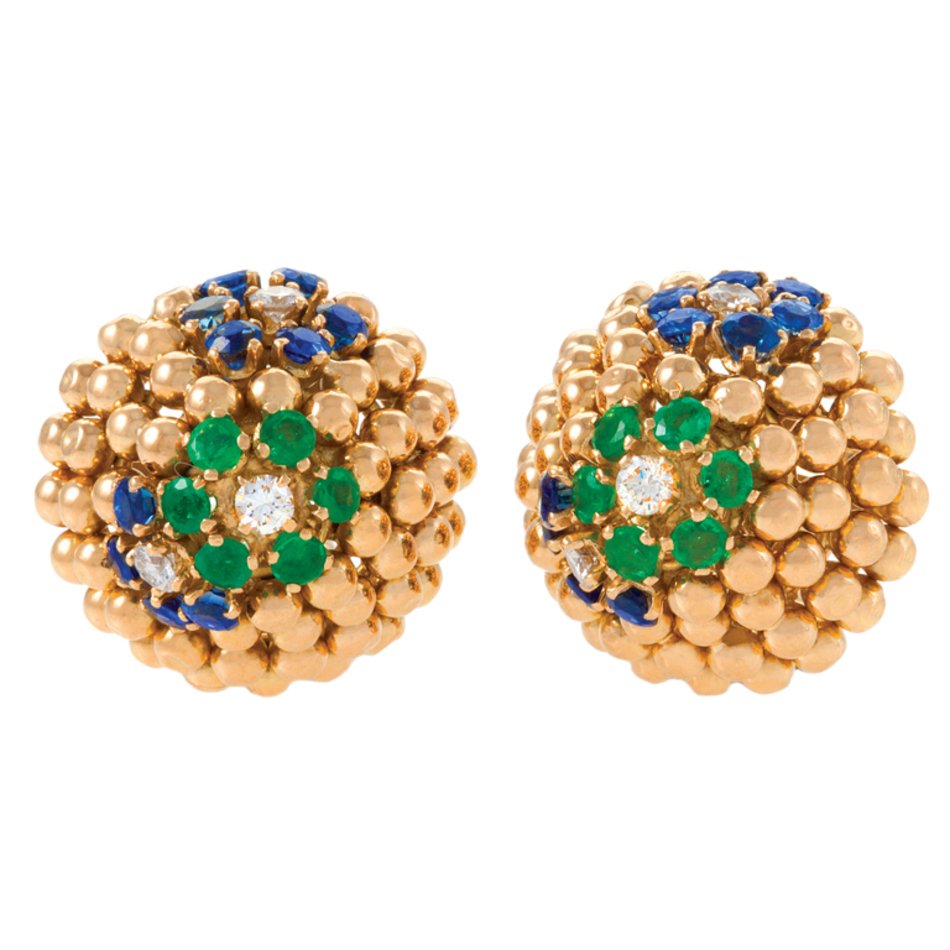Van Cleef And Arpels Gem Set Gold Earclips At 1stdibs